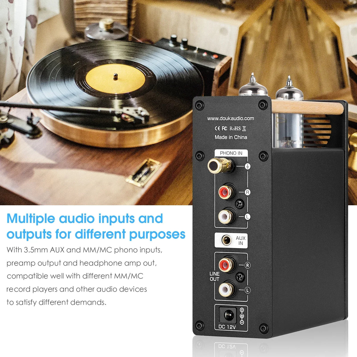 Douk Audio Vacuum Tube Phono Preamp MM/MC Turntable Stereo Desktop Pre-Amplifier Headphone Amp