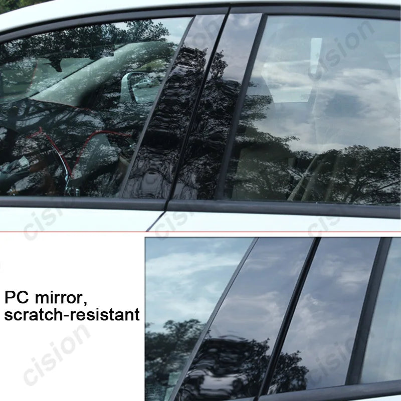 10x Carbon Fiber Black Car Window Door Column B C Pillar Post Cover Trim for Toyota RAV4 XA50 2019-2022 Mirror Effect PC Sticker