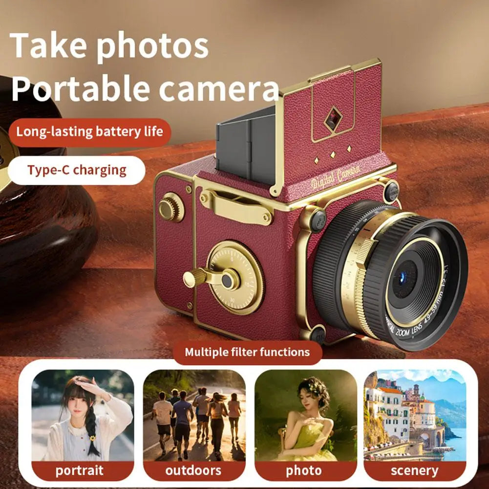 4K Retro Portable Simulation Camera Video Recording 16X Zoom 6400MP HD 2.0 Inch Screen With128GB Card Student Portable Camera