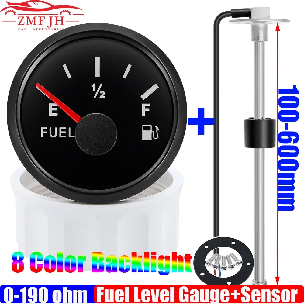 0-190 Ohm Fuel Level Sensor + 52mm Fuel Gauge Kit, Waterproof, 12V/24V, 100-550mm