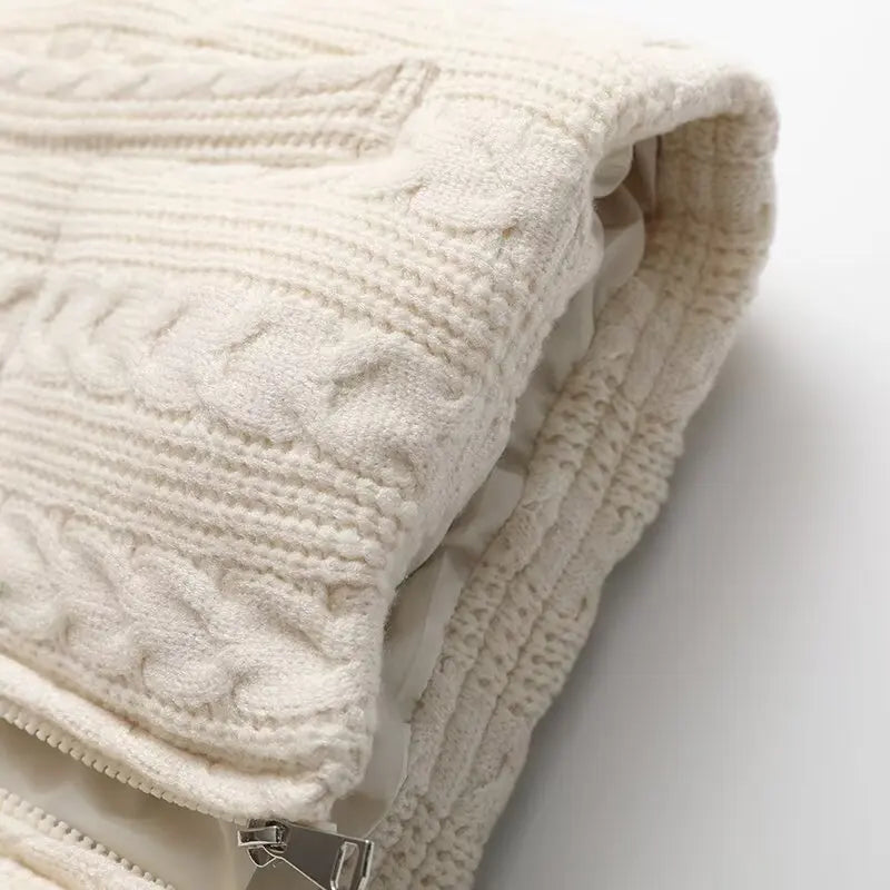 Women's Beige Sleeveless Vest Jacket Knitted Solid Outwear Waistcoat Streetwear Fashion 2026 Inszart Coat