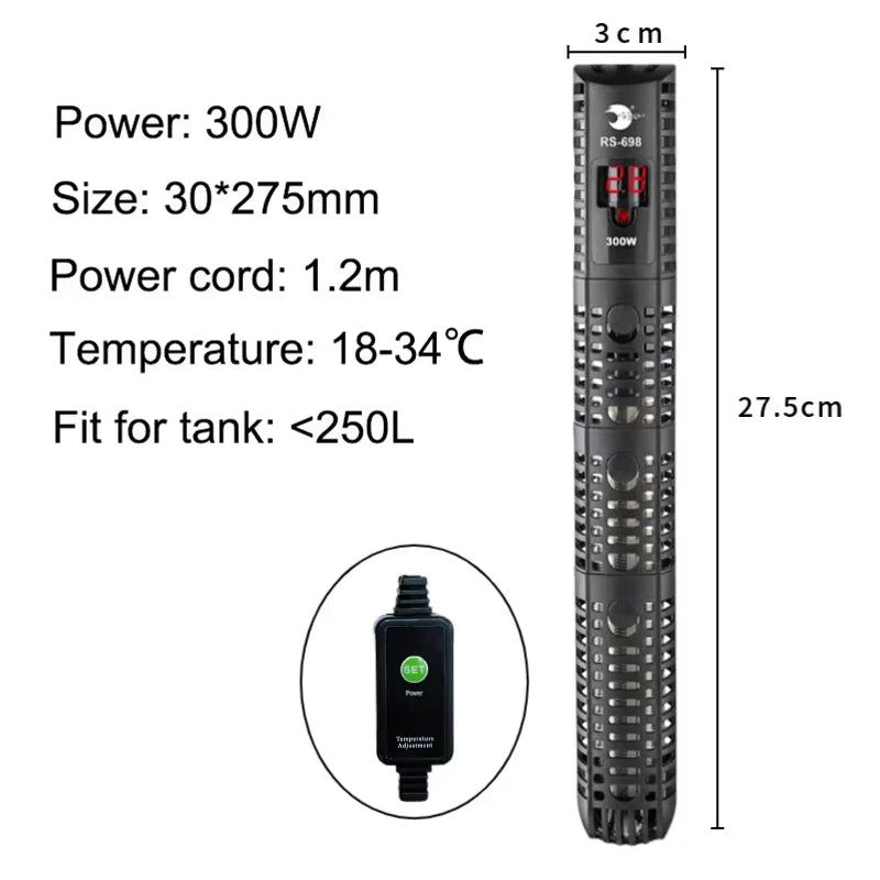 Aquarium Submersible Heater Fish Tank Water Heating Rod Constant Aquarium Thermostat Temperature Control 220V 50-500w EU adapter