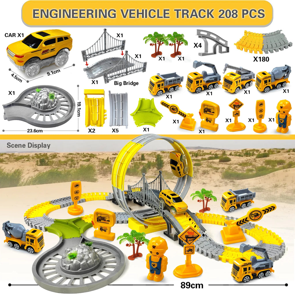 Track Car Train Toys Children Electric Track Toy Car Engineering Car Kids Educational Toys  for Children Birthday Gift