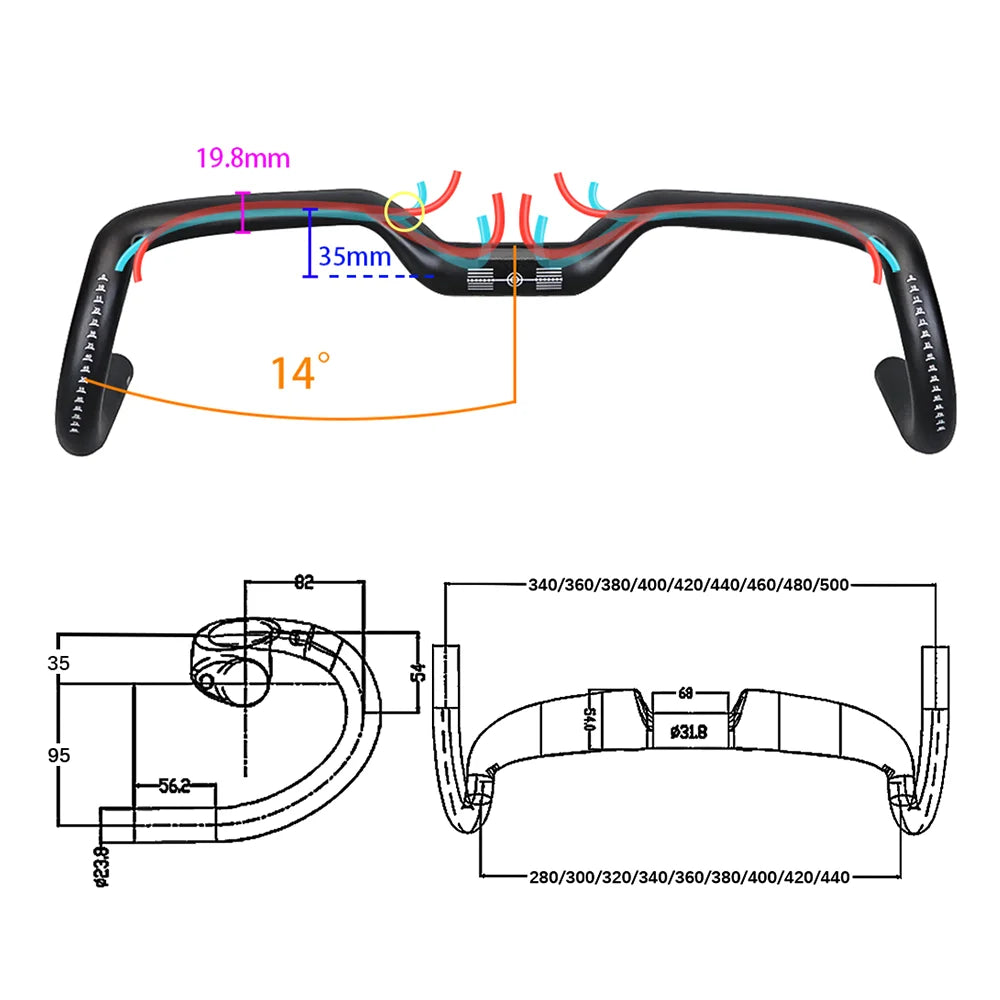 2024 Gravel handle 14 ° Carbon Bicycle Handlebar Aero Handlebar Drop Lift Road Bike Handlebar Internal cable Fixed tooth track