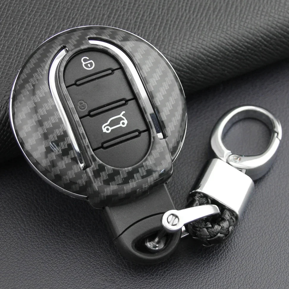 Carbon Fiber Car Key Fob Cover Case Chain Ring For Mini Cooper S One Countryman Clubman F54 F55 F56 F57 F60