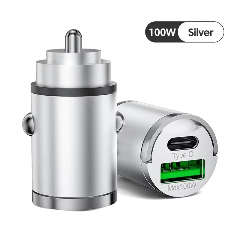 100W Car Charger USB Fast Charging For IPhone QC3.0 Mini PD USB Type C Charger Car Phone Charger For Samsung XiaoMi