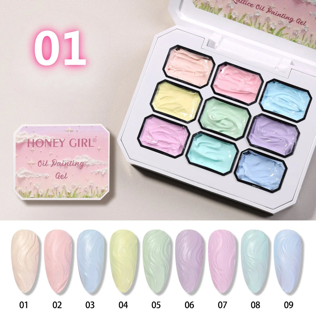 9-Color  Macaron Series Oil Painting Gel, Nail Art Glue, Shiny Bright Colors, High-Saturation Cream Texture Strong Gel, Durable