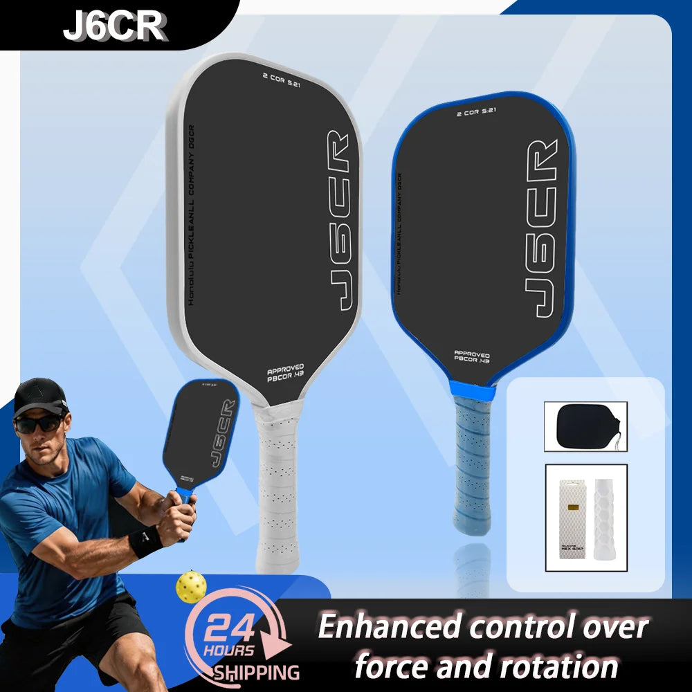 J6CR Pickleball Paddle T700 Carbon Fiber 16mm Honeycomb Core, Blue or White