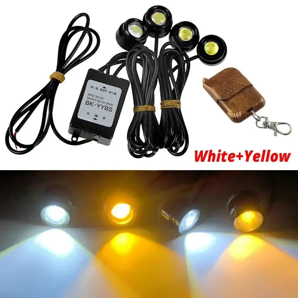 4 in 1 City Light Car LED Network Flash Wireless Remote Control Day Running DRL Eagle Eye One Tow Four 16 Mode Truck Motorcycle