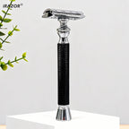 iRAZOR Classic T-Shaped DE Double Edge Safety Razor for Men Black Textured Non-Slip Shaving Machine Ideal Christmas Gift
