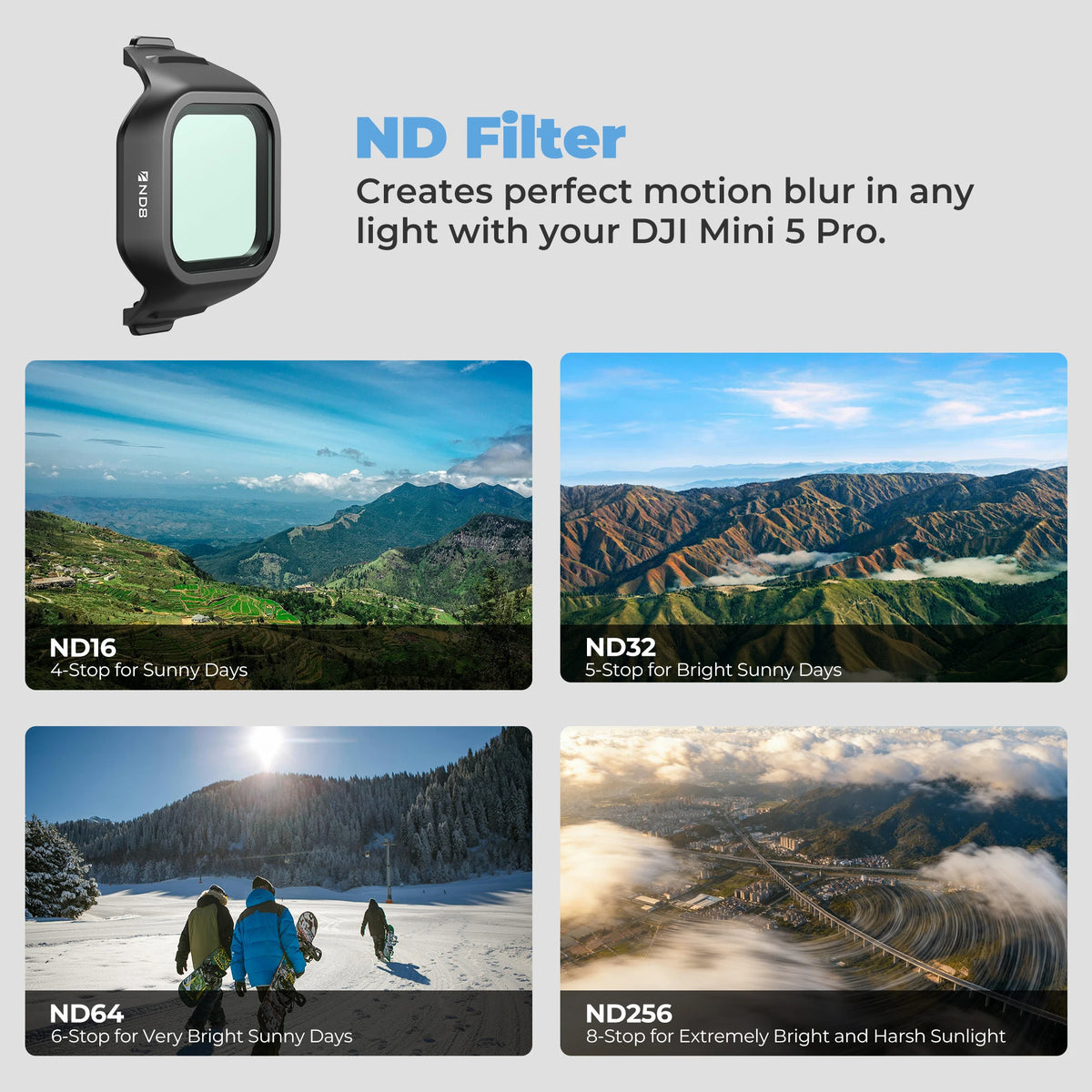 Freewell All Day ND Filter Set 6-Pack ND16 ND32 ND64 ND256 ND512 ND1000 for DJI Mini 5 Pro