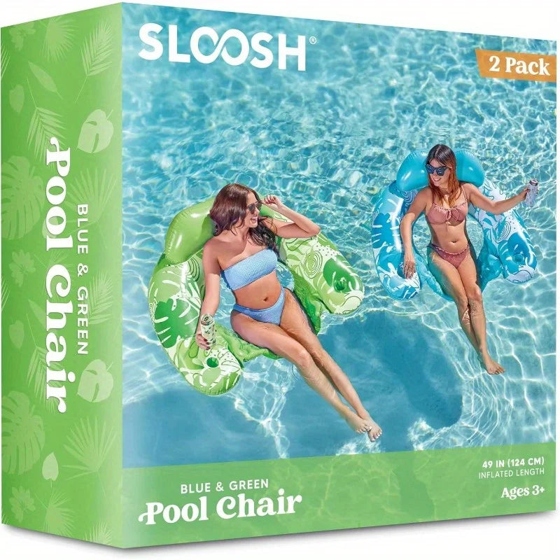 JOYFY Inflatable Pool Chair Floats with Headrest & 2 Cup Holders, 2 Pack