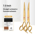 Fenice New design colorful 7.0 inch pet grooming scissors set straight thinning curved scissors