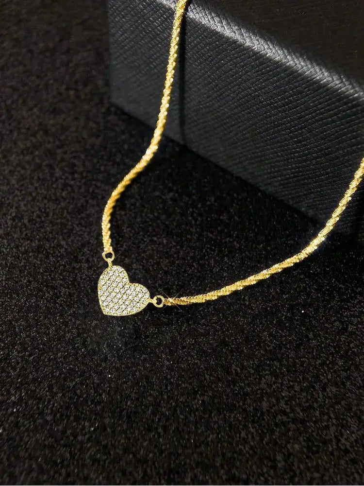 925 Sterling Silver Fashion Full Zircon Love Heart Necklace For Women Engagement Wedding Luxury High Quality Fine Jewelry