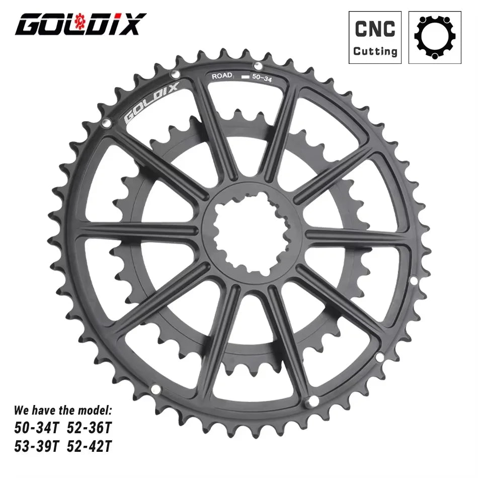 GOLDIX Ultralight Road Bike Crankset 50-34T/52-36T/53-39T for 3 Bolt Double Chainring 165/170/175mm Length Hollow Bicycle Crank