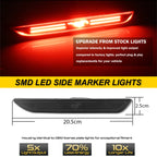 2pcs Car LED Rear Side Marker Light Reflectors For Ford Mustang 2015-2023, Red Rear Fender Bumper side Marker Lamps Assembly
