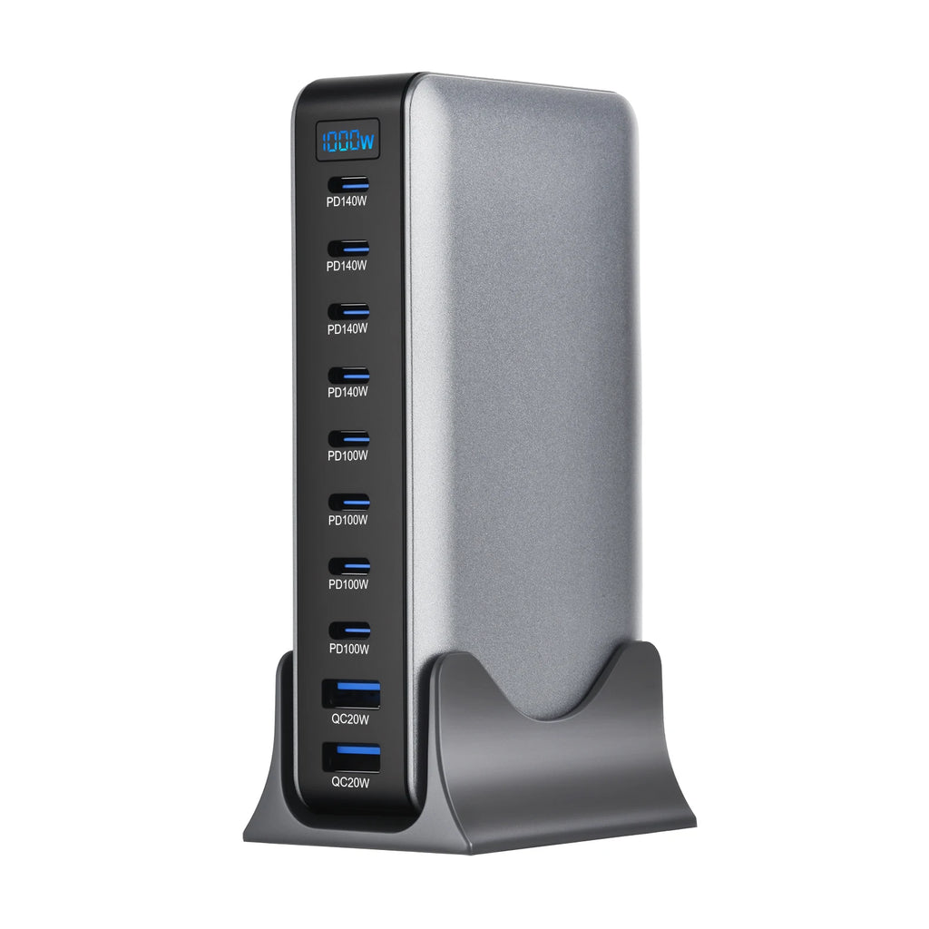 1000W 10-Port GaN Desktop Adapter 140W PD Fast Charging for MacBook Pro Laptop, 100W for Phone Tablet, Multi Port USB Hub Statio