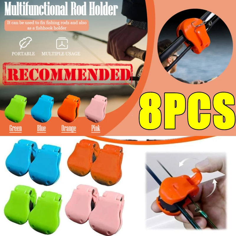 New 2-8PCS Portable Fishing Pole Holder Fishing Rod Fixer Wall Mounted Fishing Pole Straps Clip Multifunctional Rod Holder Tools