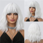 HENRY MARGU Platinum Blonde Short Curly Synthetic Wigs Short Wave Bob Hair Wigs Middle Part Natural Hairline Wig Heat Resistant