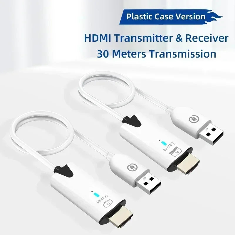 30m Wireless Video Transmitter and Receiver HDMI-Compatible Extender Display Adapter Cable Screen Mirror for Camera PC To TV