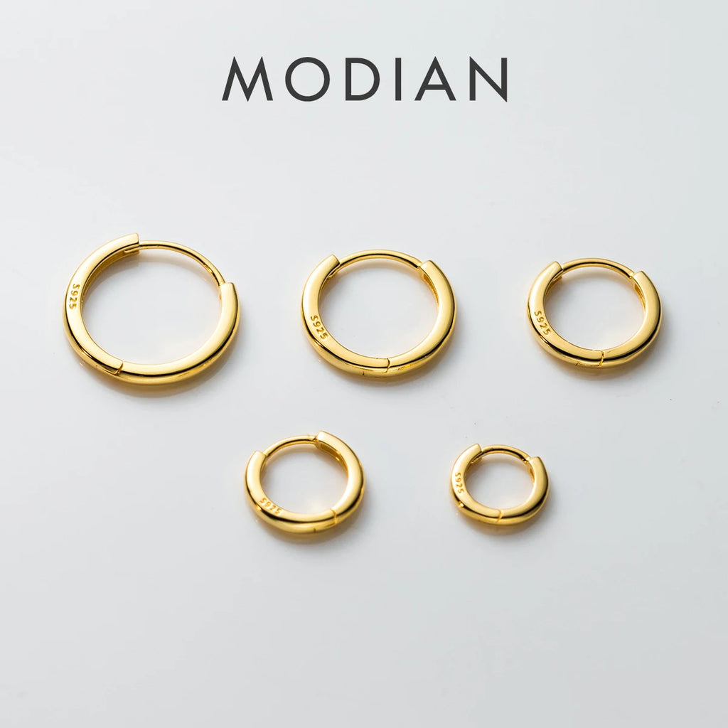 MODIAN 925 Sterling Silver Hoop Earrings, Platinum Plated, Gold/Silver, 10-18mm