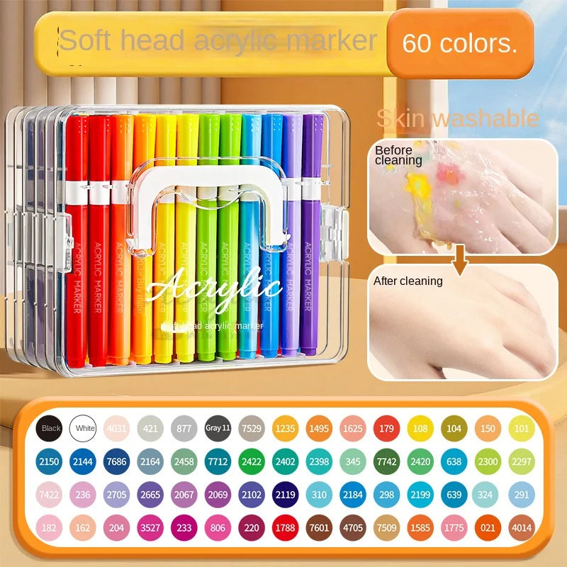 12/24/48/60/84Color Acrylic Brush Markers Set, Liquid Ink Art Acrylic Paint Markers Set for Art and DIY Craft No box