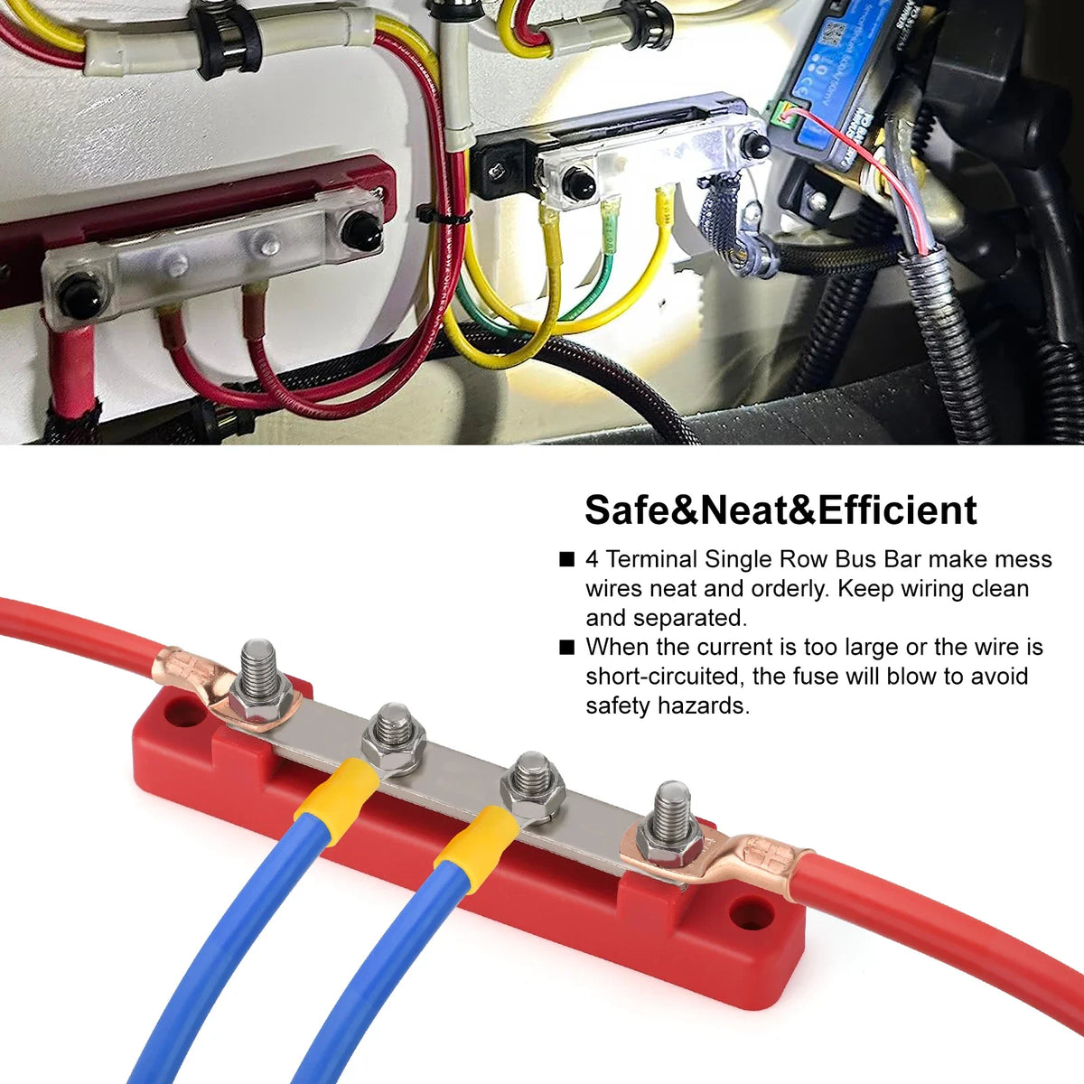 48V 150A Marine 8x1/4 M6 Power Distribution Block with Cover 12V-48V Busbar Terminal Block Battery Bus Bar Terminal Block