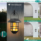 1pcs Solar Hanging Lantern Outdoor Flickering Flames Waterproof Heavy Glass Stainless Solar Outdoor Light for Wall Fence Patio P