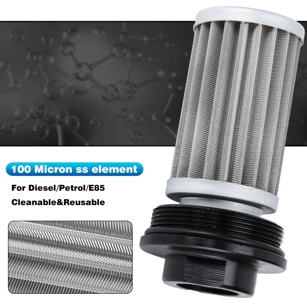 WLR - PQY BLACK AN6 / AN8 / AN10 Adaptor Fittings Inline Fuel Filter E85 Ethanol With 100 Micron Stainless Steel Element