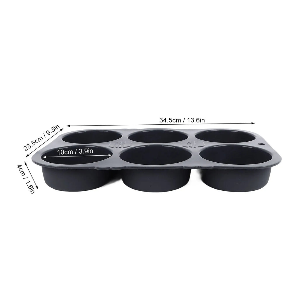 6-Cavity Hamburger Bun Mold Pan, Foldable Reusable Silicone Baking Mold, Black