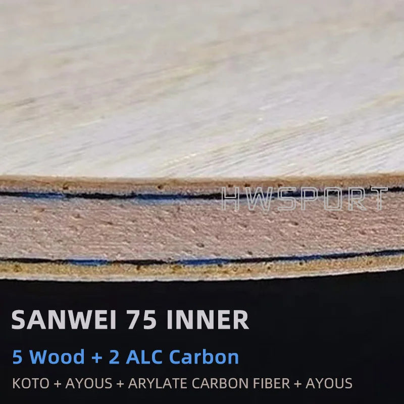 SANWEI 75 INNER Table Tennis Blade 5 Wood 2 ALC Carbon Ping Pong Blade for Loop Driving Plus Fast Attack
