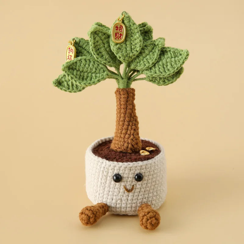 Creative Crocheted  Plants Potted Cute Kintted Plant  Pot Artificial Wheat Decoration Gift Artificial Flowers
