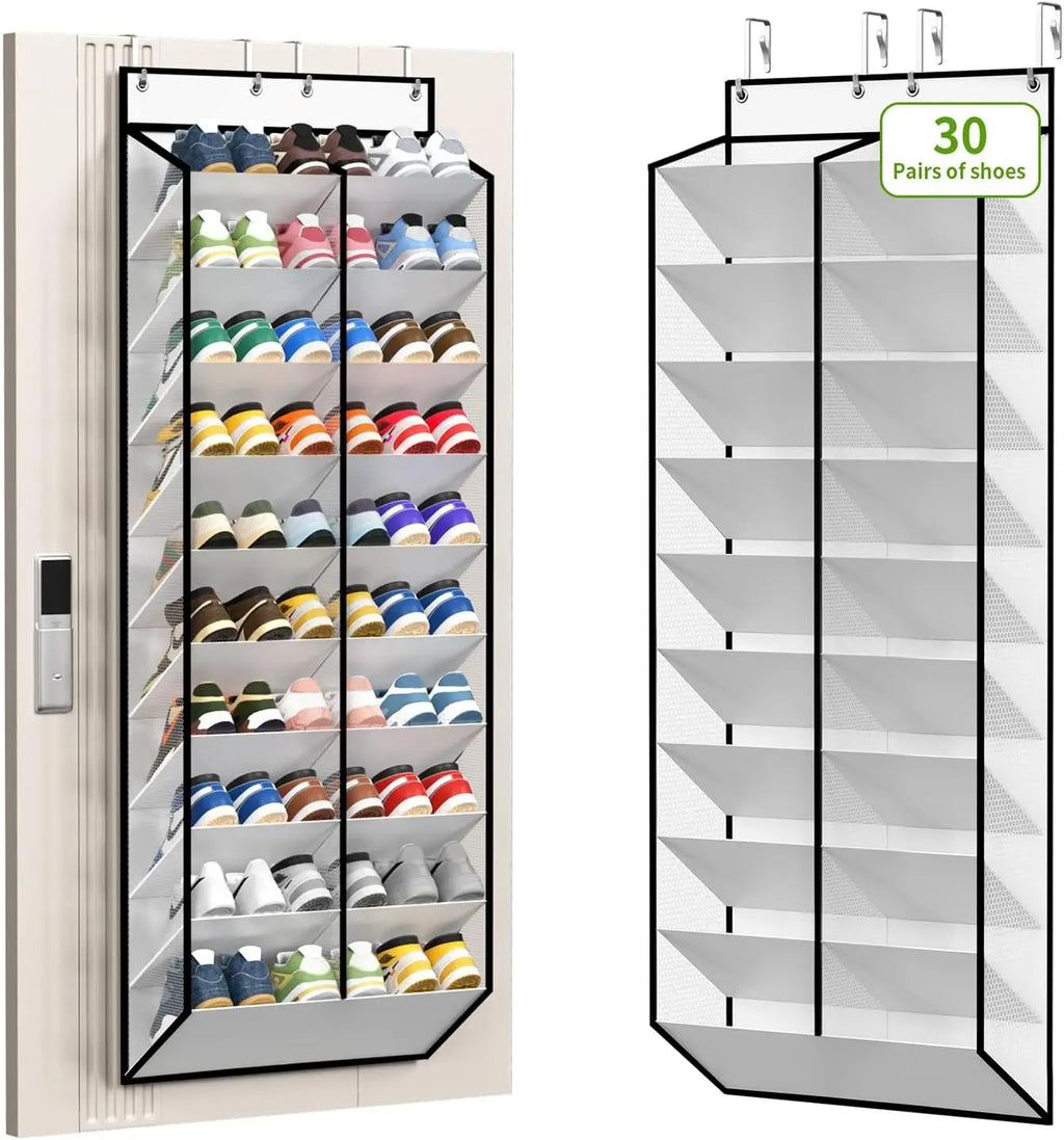 Over the Door Shoe Organizer Hanging Rack, 20 Pocket, Black/Grey/White, 1pc or 2pc