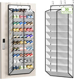 Over the Door Shoe Organizer Hanging Rack, 20 Pocket, Black/Grey/White, 1pc or 2pc