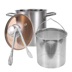 LMETJMA 3L Deep Fryer Pot Stainless Steel Frying Pot With Mesh Steamer Basket Japanese Tempura Fryer Pot with Lid and Tong JT230