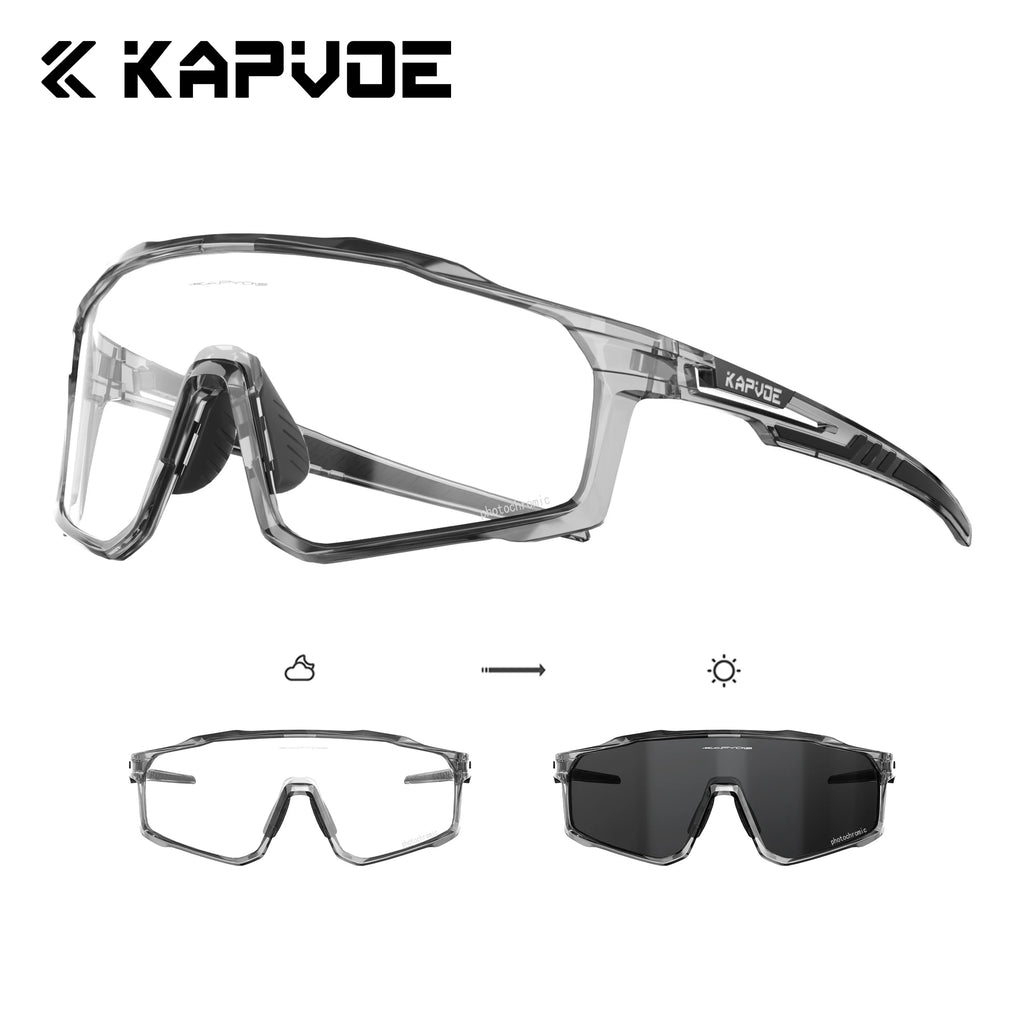 Kapvoe M/L Size Photochromic Cycling Glasses Large Head Sports Sunglasses for Men Women UV400 Bike Glasses Hiking Eyewear