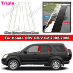 6Pcs Glossy Chrome/Black/Carbon Fiber Car PC Window Door B C Pillar Post Cover Trim For Honda CRV CR-V G2 Gen 2nd 2002-2006
