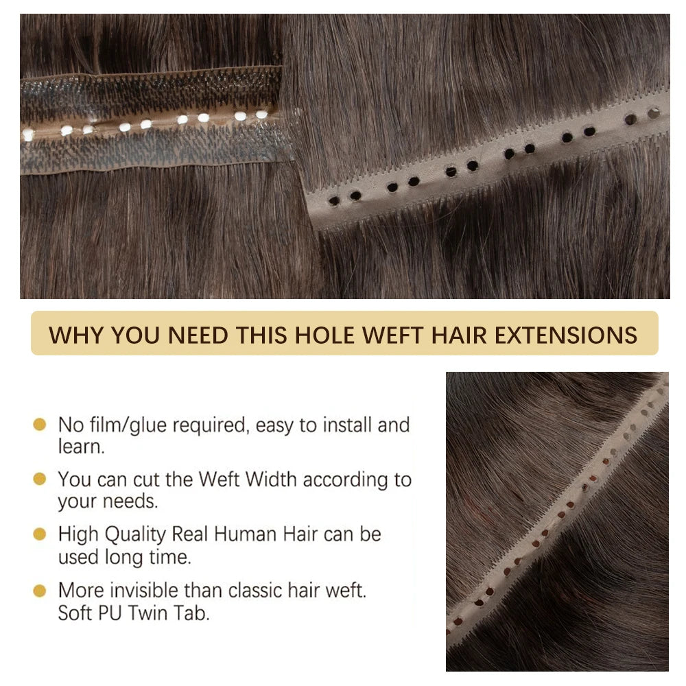 Butterfly Weft Extensions Human Hair Hand Tied Invisible PU Bundles Hole Flat Remy Twin Tabs PU Weft Free Beads 40-50g/Pack