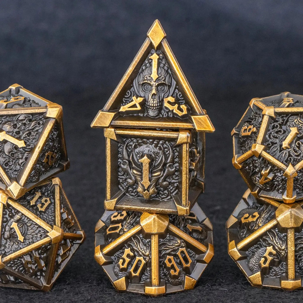 DnD Skull&Dragon Metal Dice Set, Metal Sharp Edge Dice for Dungeons and Dragons, Polyhedral Dice for Table Games, Dnd Metal Dice