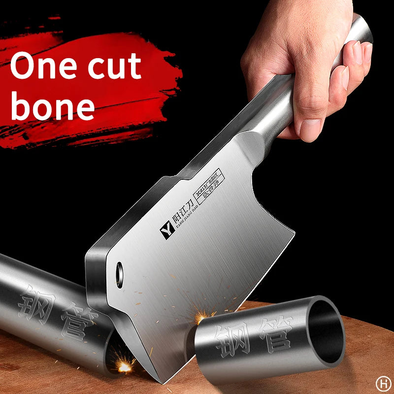 All-steel bone cleaver butcher axe, thickened meat cutting knife for kitchen, 1pc