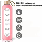 32oz 1L Time-marked Glass Water Bottles Drink Bottle Bamboo Lid Free of Lead Motivational Sport Silicone Sleeve Bottle