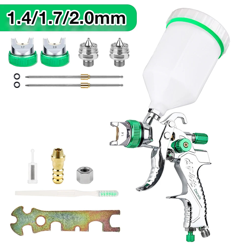 Professional HVLP Spray Gun 1.4/1.7/2.0/2.5mm Steel Nozzle Gravity Spray Gun DIY Spray Paint Kit Home Car Paint Spray Gun Tools