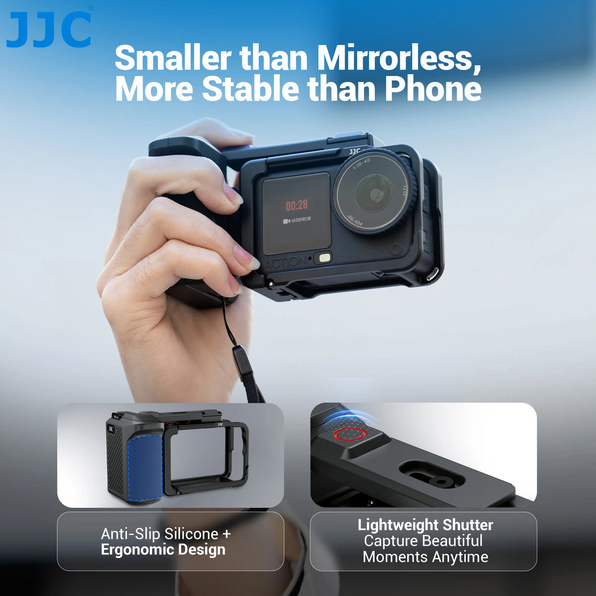 JJC Metal Street Grip Kit for DJI Osmo Action 6 Street Photography Magnetic Grip with Shutter Button Camera Grip Handle Holder