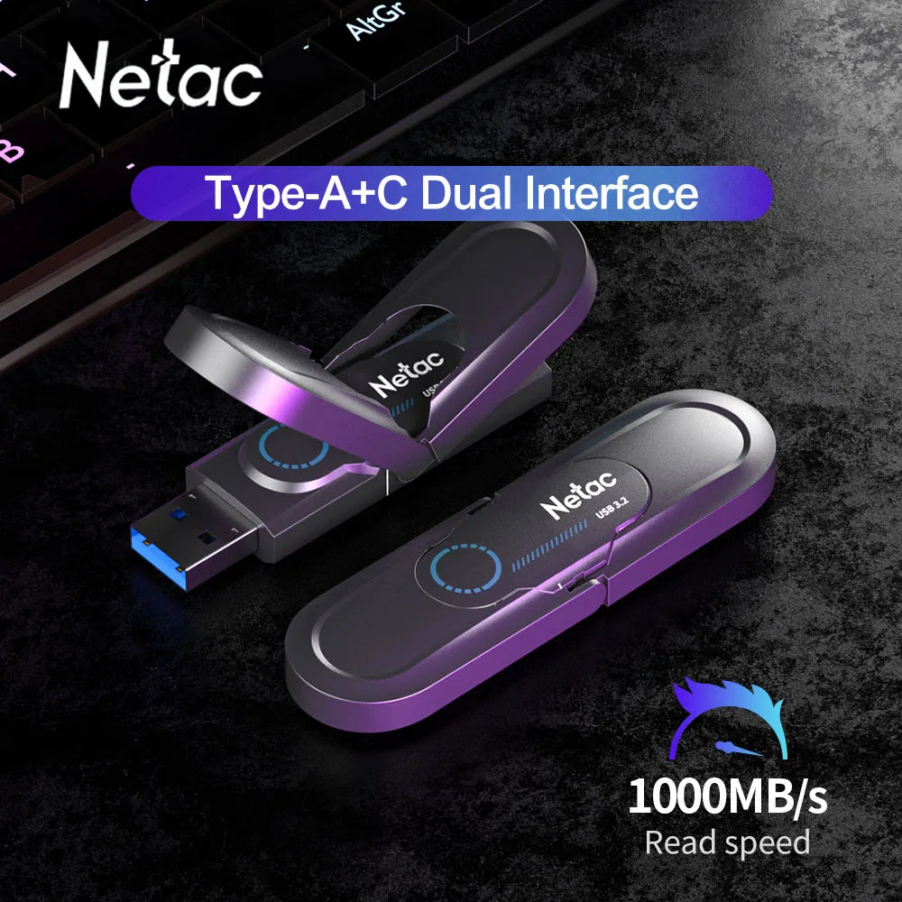 Netac US9 Pendrive 256G 512G 1TB Solid State USB High Speed 1000MB/s USB 3.2 Gen 2 Flash Drives Type-C&Type-A Free Shpping