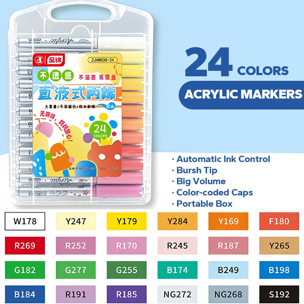Acrylic Brush Markers Set with Portable Case, Liquid Ink Art Acrylic Paint Markers Set for Art and DIY Craft