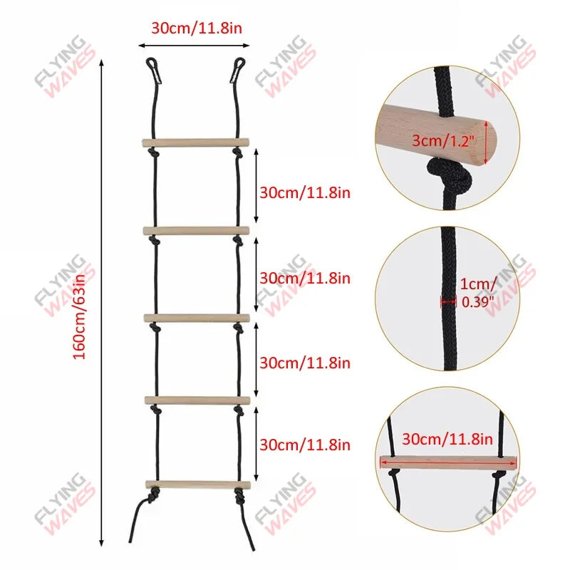 Children Climbing Rope Ladder Wooden Swing Kids Indoor Outdoor Tree Playground Recreation Play Game Bodybuilding Set