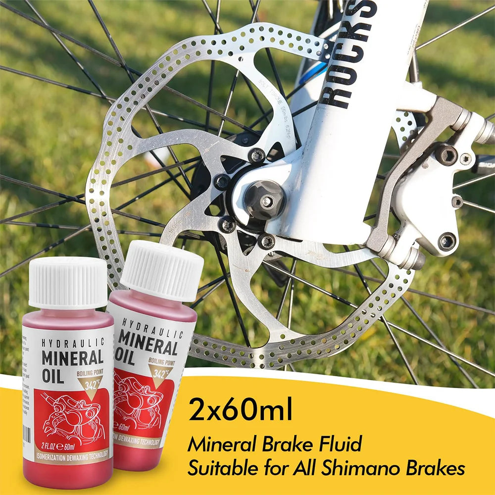 Brake Bleed Kit for Shimano Hydraulic Brakes, Brake Fluid Change Hydraulic Kits, Including 2Pcs 60ml Brake Fluid Mineral Oil