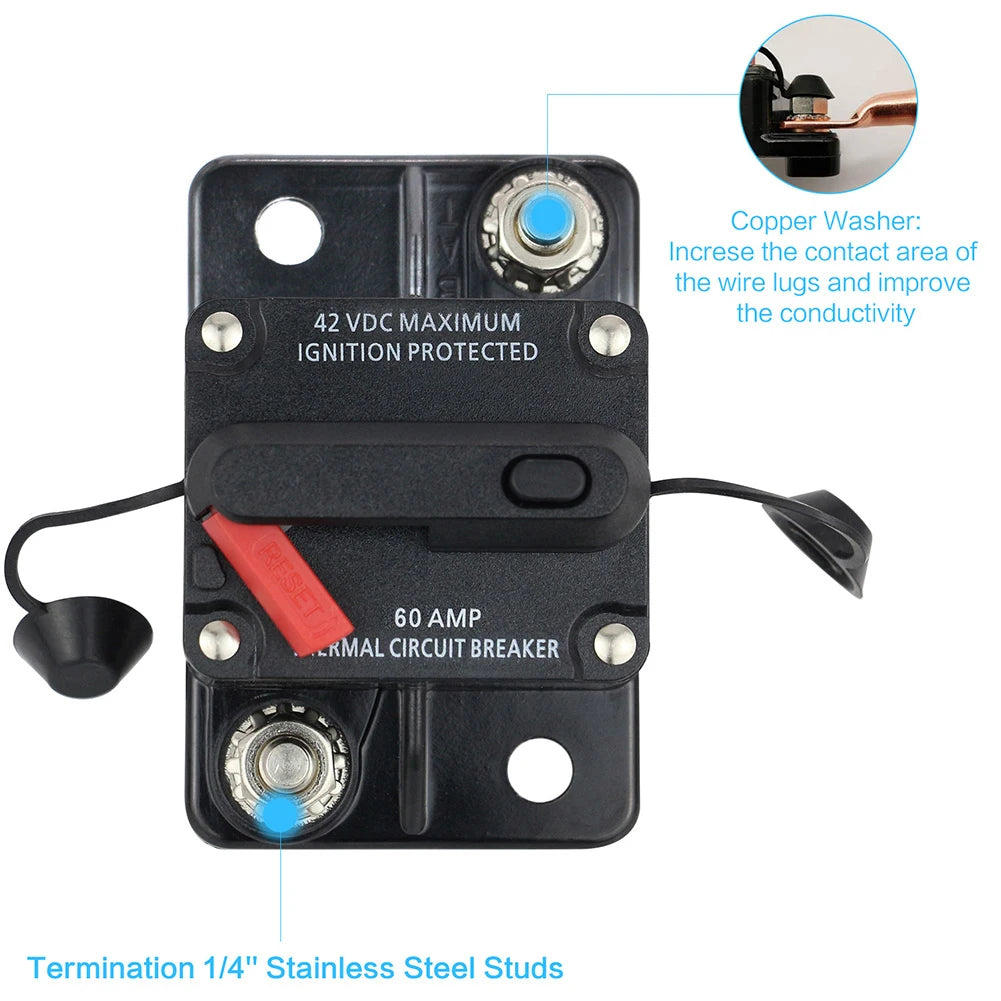 DaierTek 20A-300A Circuit Breaker 12V Trolling with Manual Reset Boat Manual Power Protect for Audio Fuse Car 48VDC Waterproof