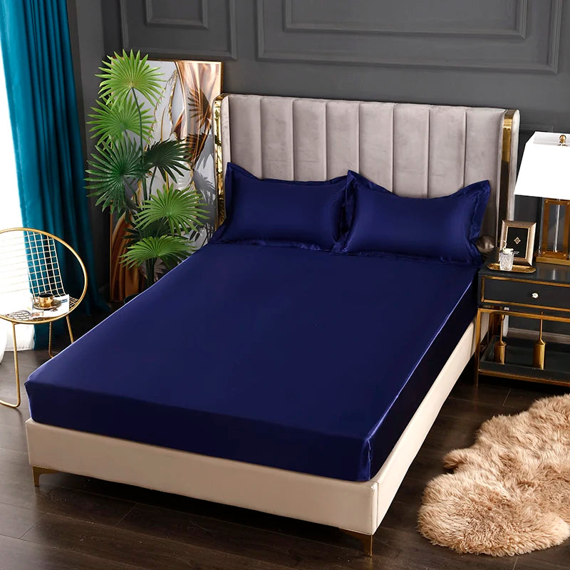 Satin Sheets Fitted Sheet Solid Color Rayon Mattress Cover Elastic Band Bed Sheet King 200x200 200x220 No Pillowcase Beddings