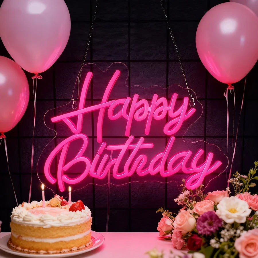 USB Powered LED Neon Sign with Switch, Ideal for All Ages Home Party Decor Happy Birthday Neon Sign for Wall Decor
